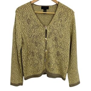 Sigrid Olsen Knit Cardigan Sweater Womens M Yellow Beige Shell Button Front GUC